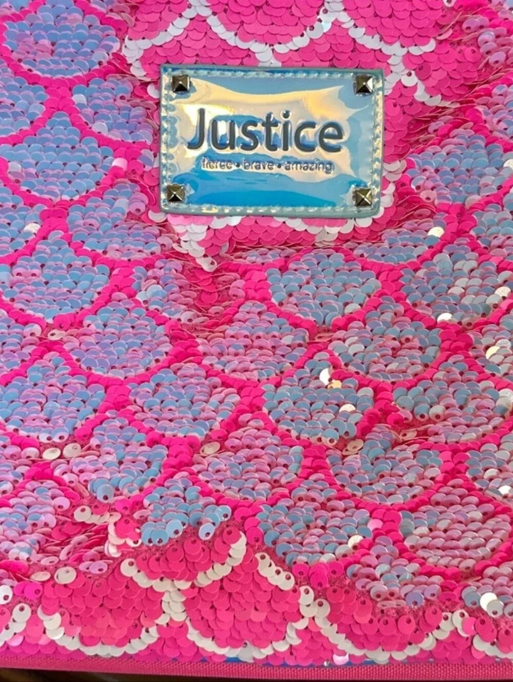 Justice Reversible Sequins Lunch Tote Hot Pink Silver Mermaid Scales Girls New